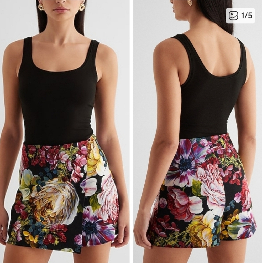Express Floral Print Skirt with Black Tank Top